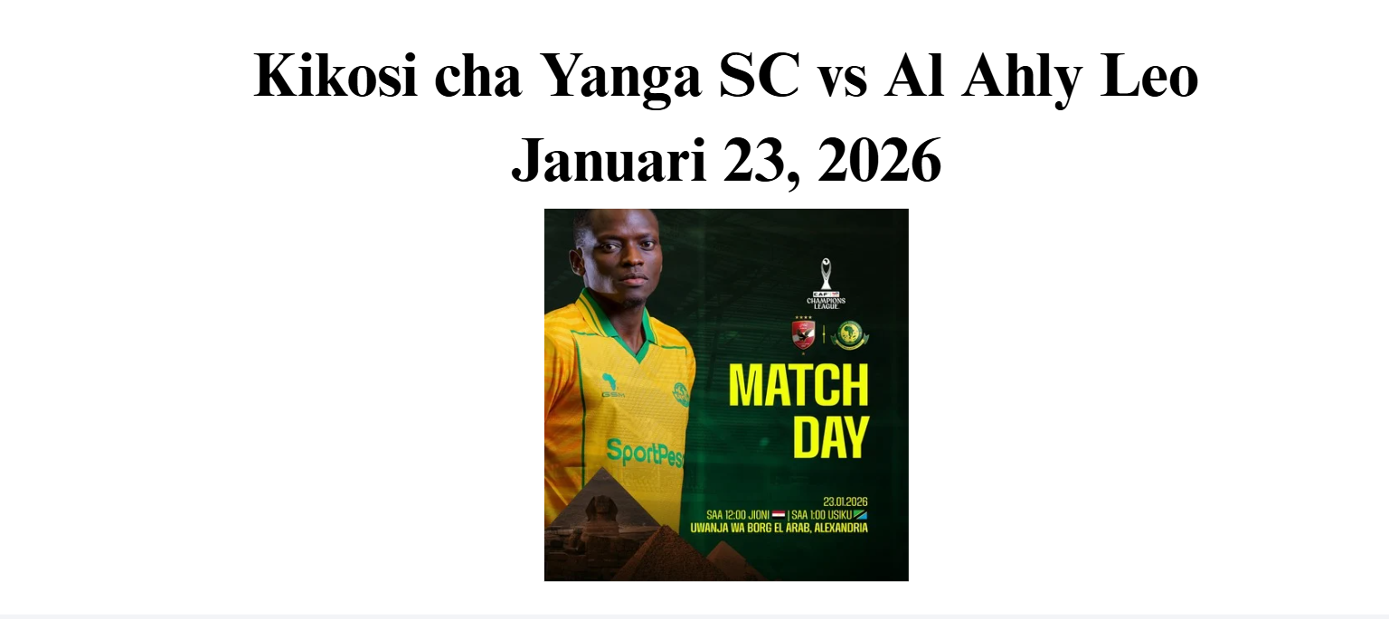 Kikosi cha Yanga SC vs Al Ahly Leo