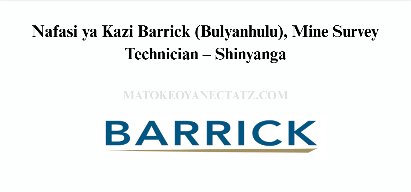 Nafasi ya Kazi Barrick (Bulyanhulu), Mine Survey Technician