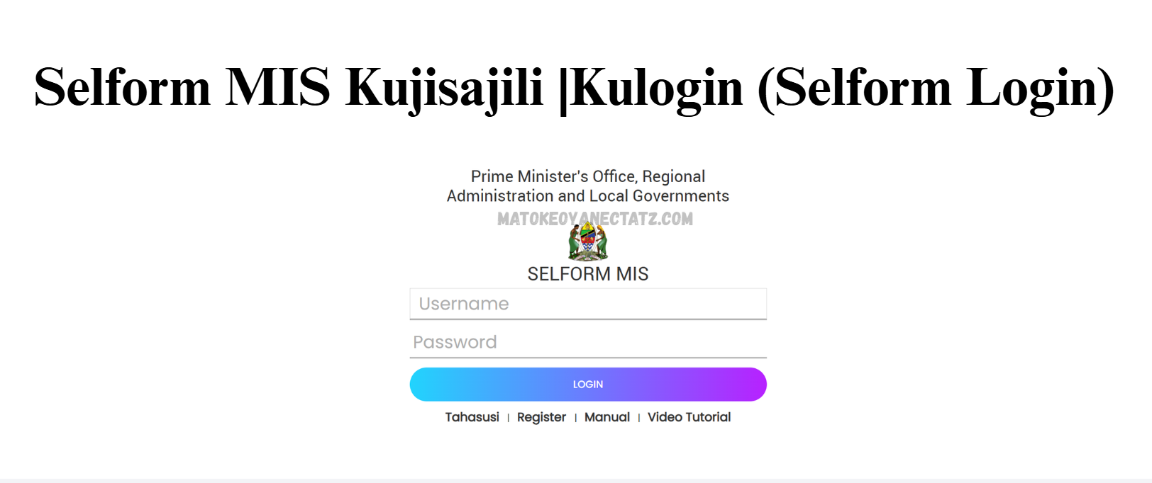 Selform MIS Kujisajili |Kulogin (Selform Login)